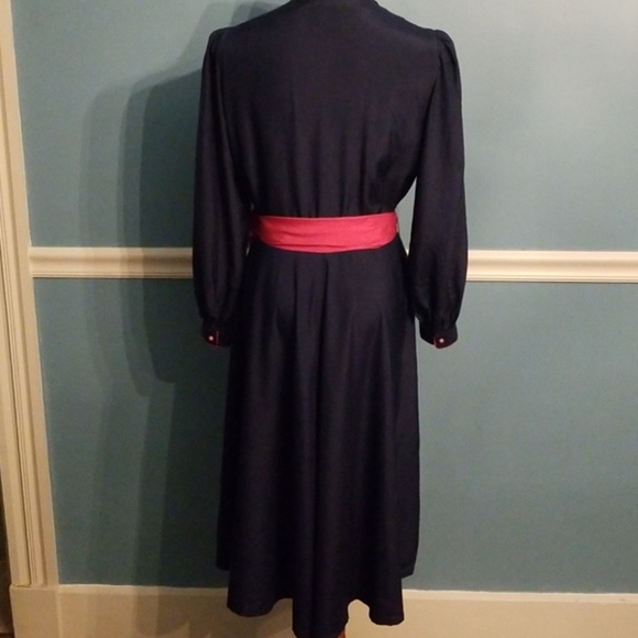 Vintage Charlotte Ford Blue Silk Dress M/L - Picture 4 of 5